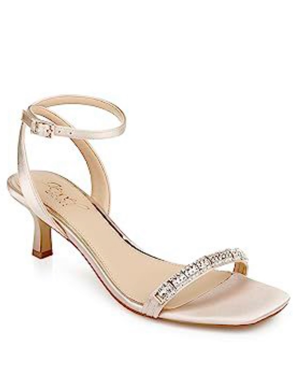 Jewel Badgley Mischka 9 Charisma Blush Satin Crystal Ankle Strap Kitten Heels